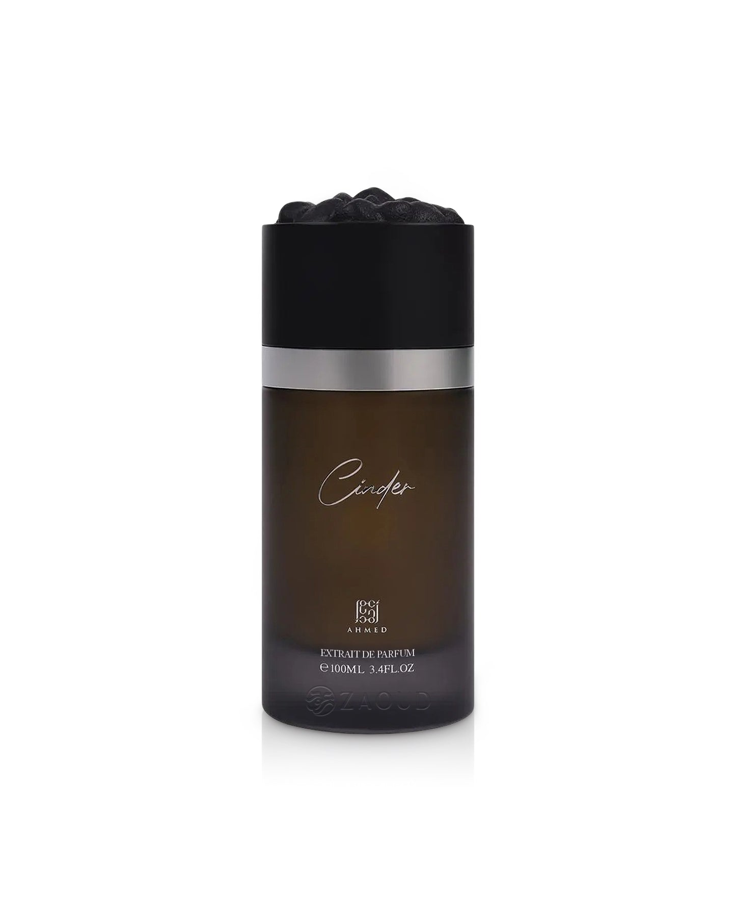 Ahmed al maghribi cinder perfume bottle shows against white background