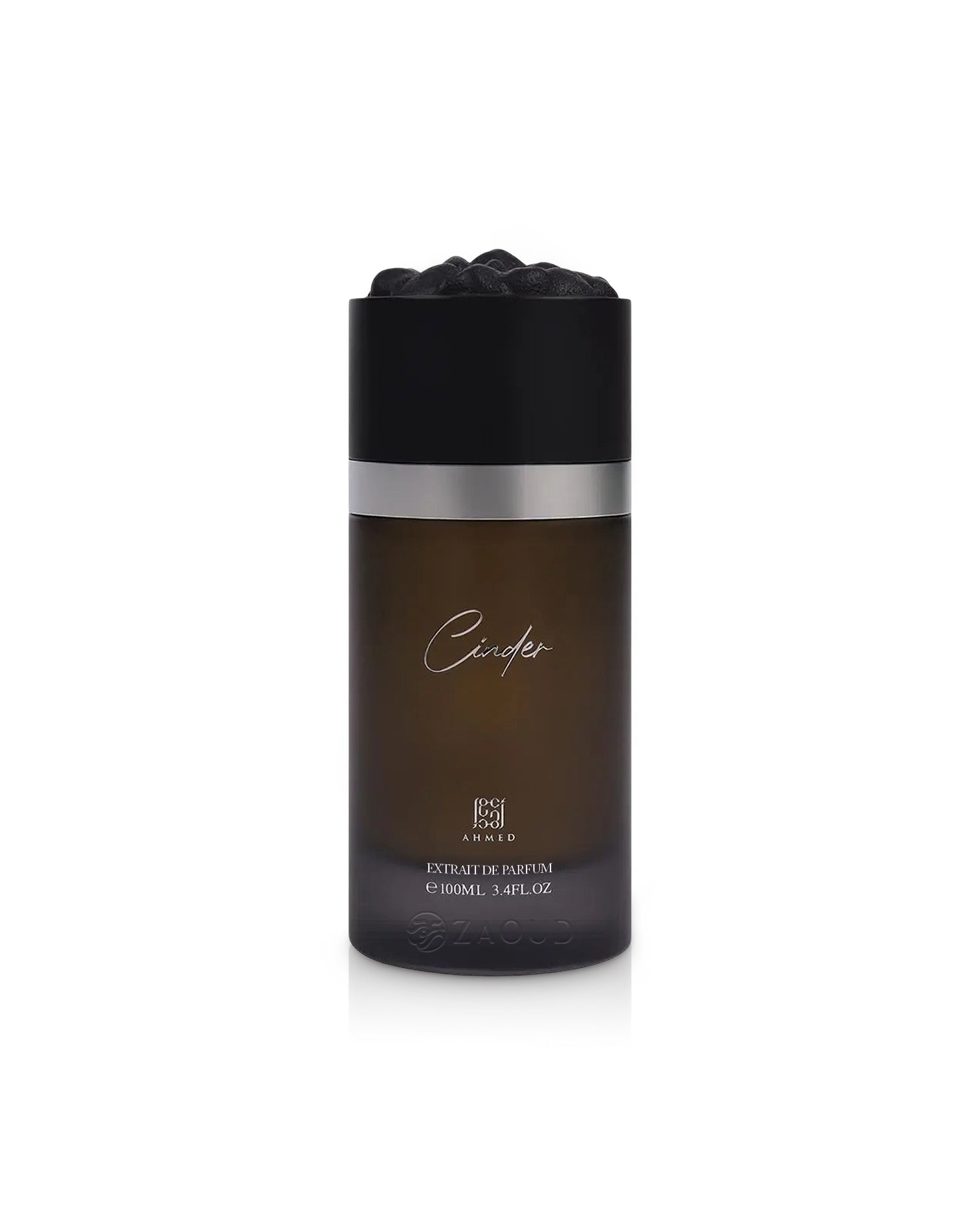 Ahmed al maghribi cinder perfume bottle shows against white background