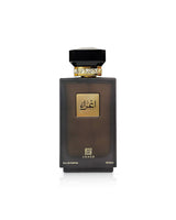 ahmed al maghribi ighraa Perfume bottle with gold cap and label on a white background