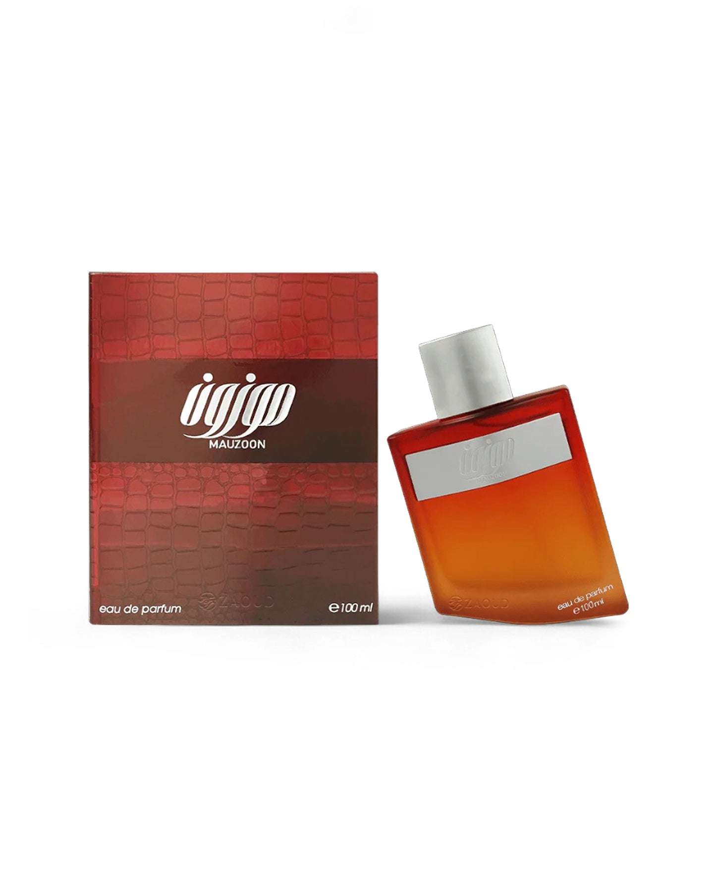 ahmed al maghribi mauzoon Red and white perfume bottle with packaging on a white background