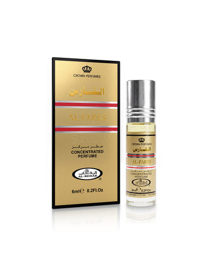 al rehab al fares perfume oil bottle shows beside its packaging against white background