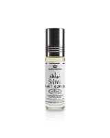 al rehab silver perfume oil bottle shows against white background