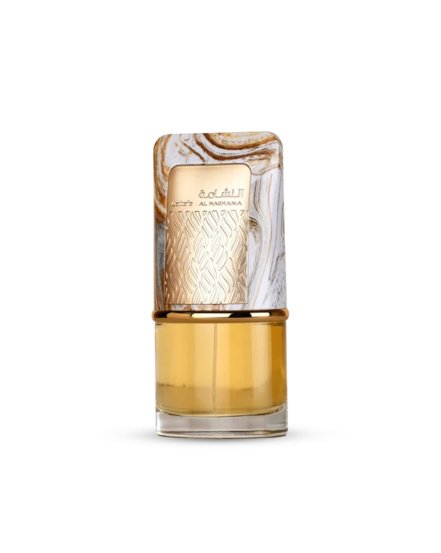 al nashama edp by lattafa perfume bottle shows against  white background