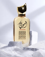 Al wataniah ameerati Gold perfume bottle with 'Ameerati' branding on a white background
