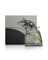 arabiyat prestige fahad gaze Perfume bottle with decorative cap featuring a logo and packaging on a white background