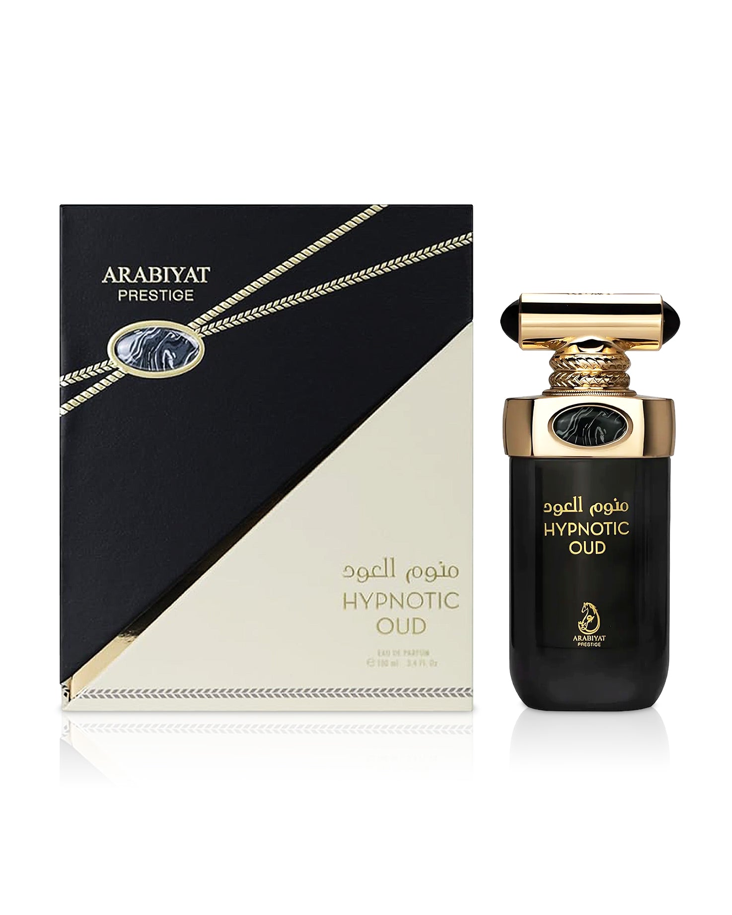 Arabiyat Prestige Hypnotic Oud perfume bottle and packaging on a white background