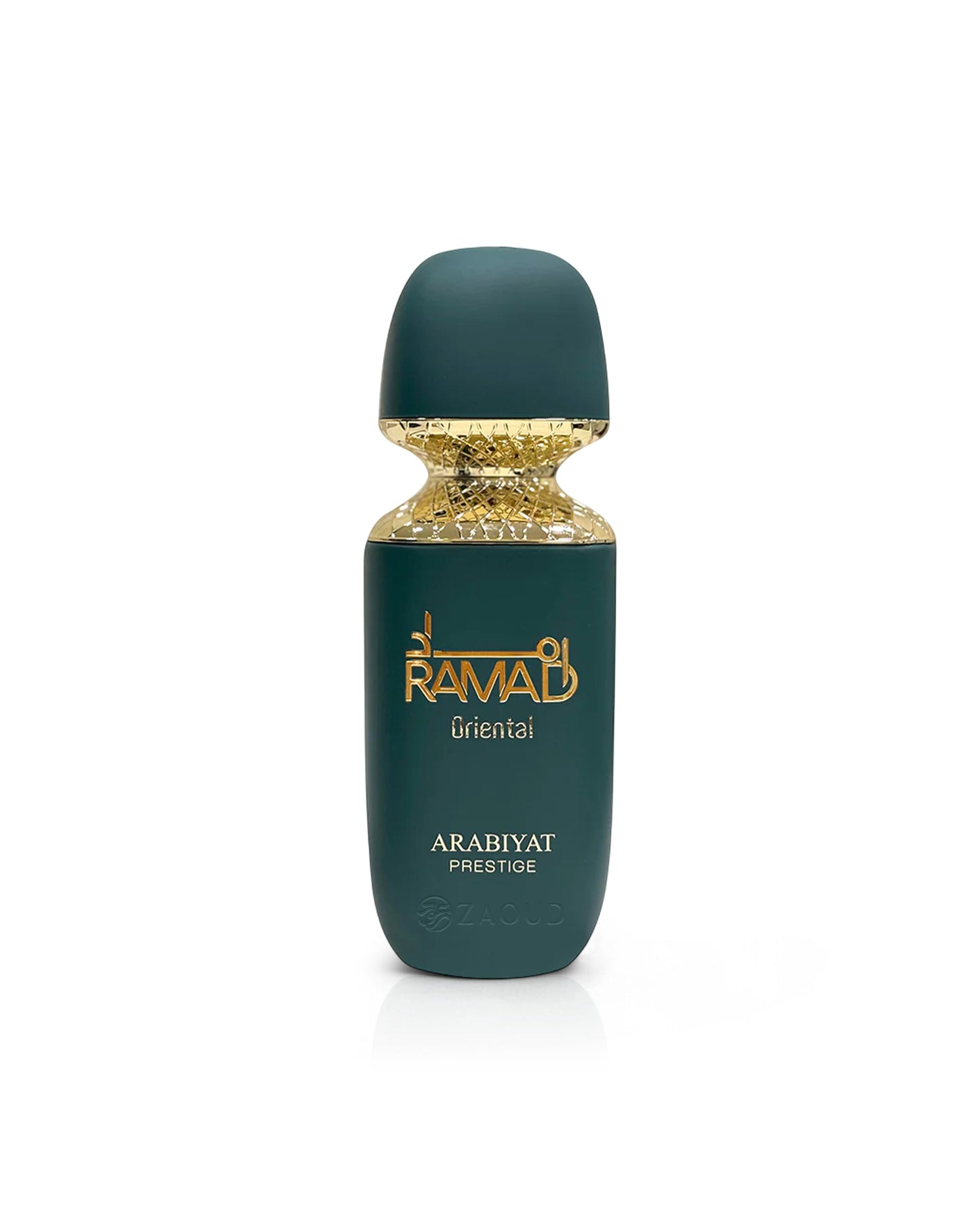 ARABIYAT PRESTIGE RAMAD ORIENTAL Perfume green bottle with gold cap on a white background
