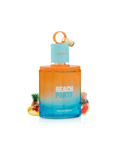 armaf beach party Perfume bottle labeled 'Beach Party' with an orange to blue gradient on a white background.