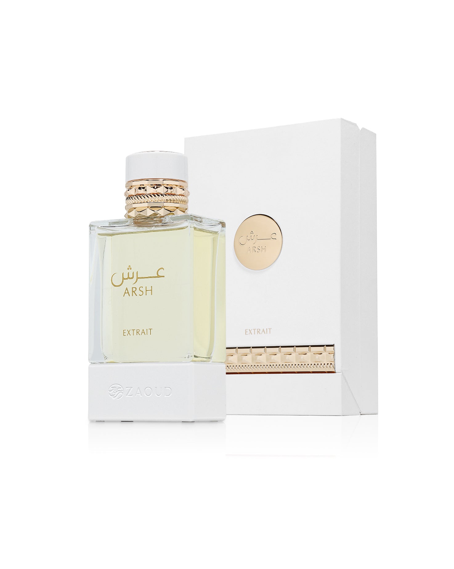 arsh extrait parfum bottle shows beside its box against white background