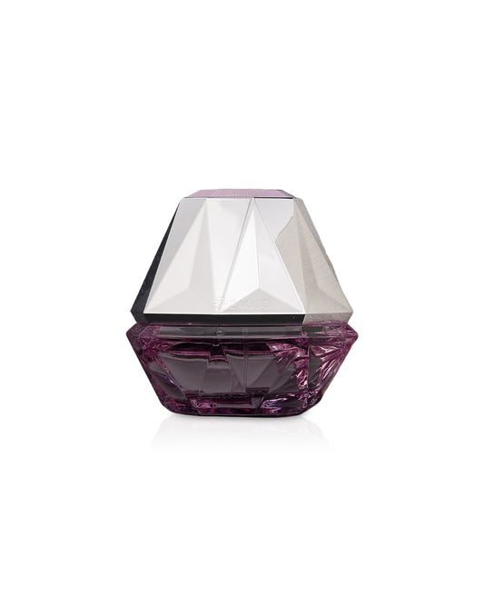 athoor al alam origami misty rose Faceted gemstone with purple and clear colors on a white background