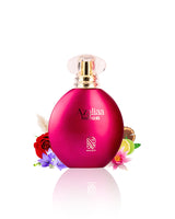Azaliaa inflora pour femme perfume bottle surrounded by lotus rose against white background