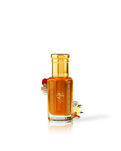 BITTERSWEET FAREWELL Dior Perfume oil bottle surrounded with fragrance notes like almond and rose against white background