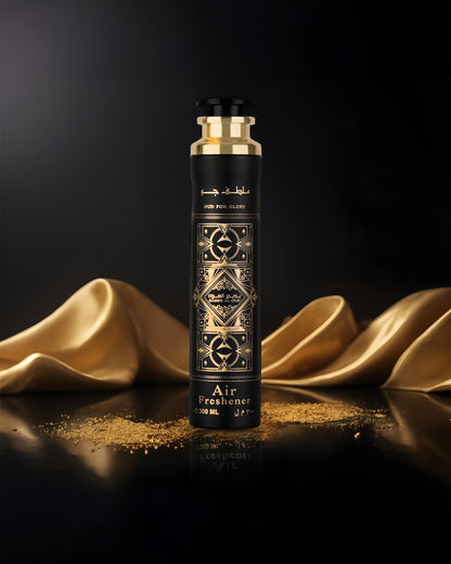 Badee Al Oud oud for glory air freshner bottle photograph over reflected dark surface