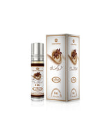 choco musk perfume oil bottle shows beside its box against white background