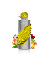ahmed al aghribi ctrine perfume bottle surrounded by fruits and ginger shows against white background