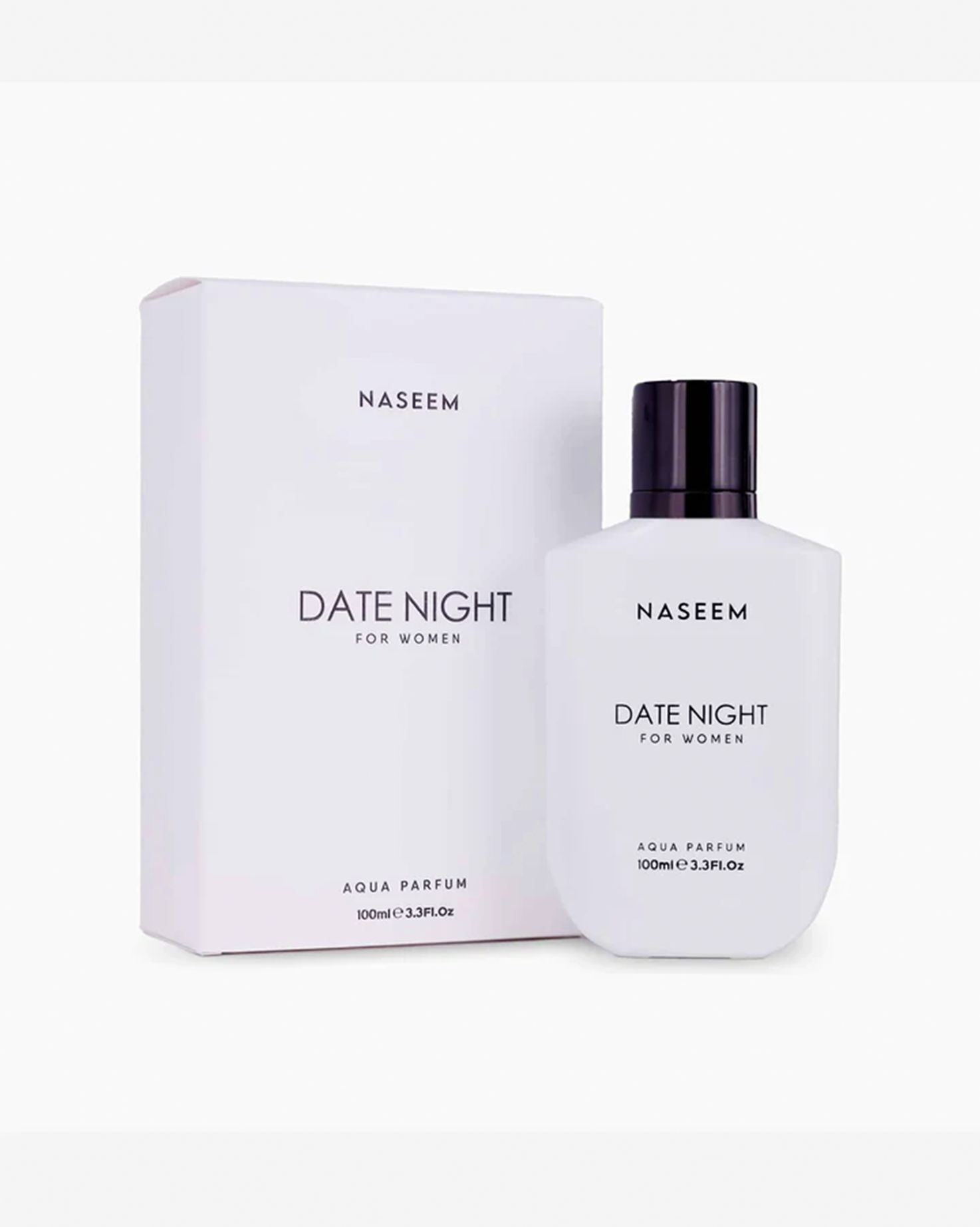 date night for women by naseem perfumes bottle beside its box shows against white bakckground