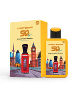 drenched in london perfume bottle shows beside its packaging against white background