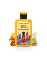 drenched in london perfume bottle surrounded by fragrance notes like amber and citrus shows against white background