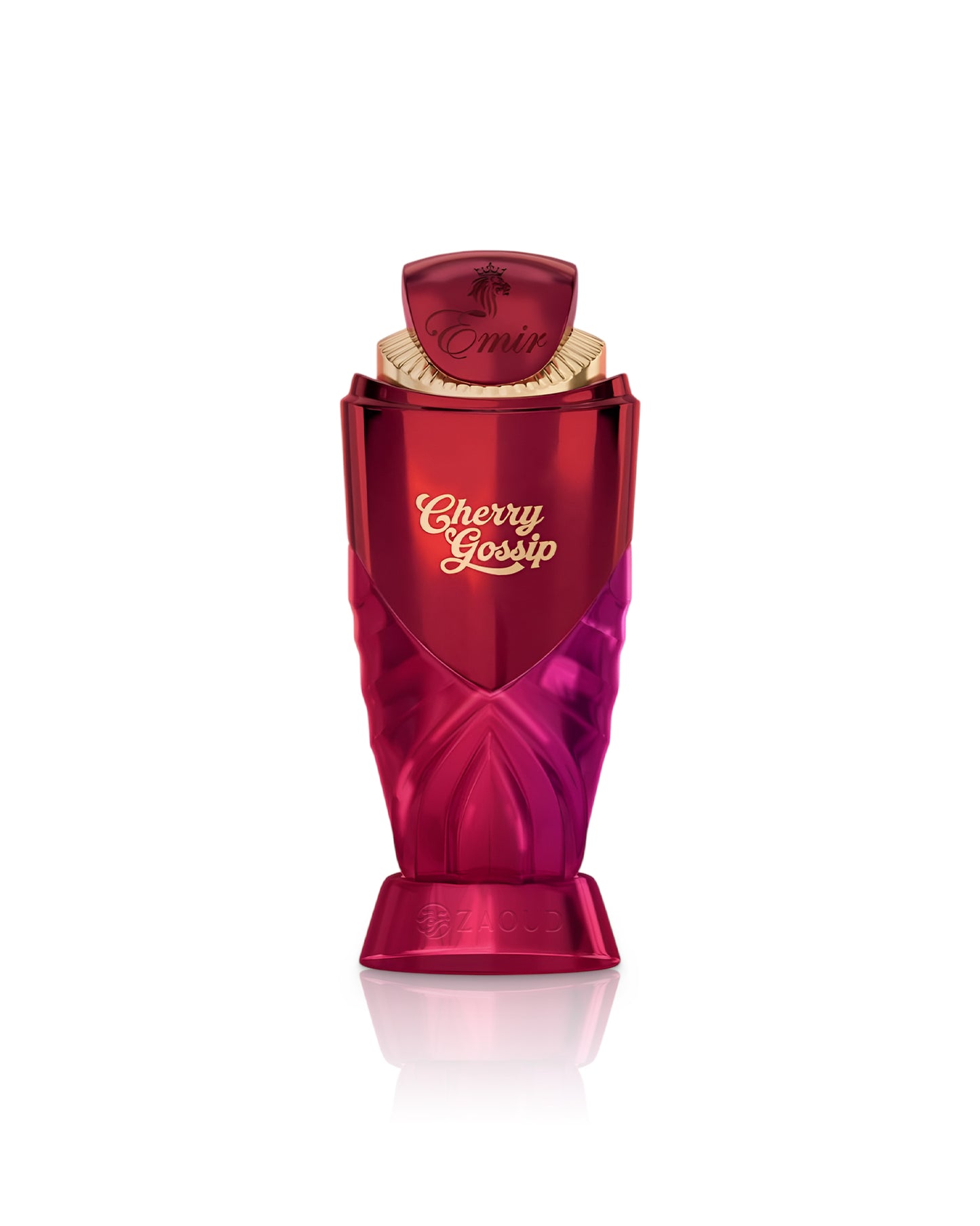 emir Red perfume bottle with 'Cherry Gossip' text on a white background