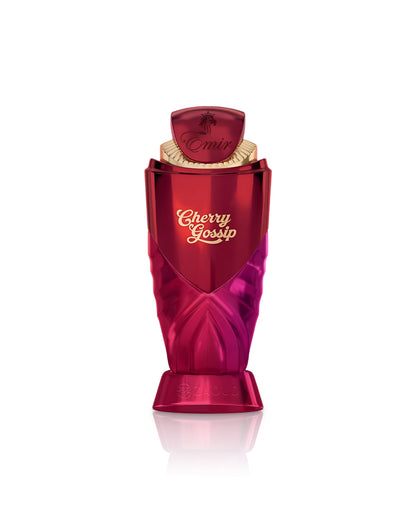 emir Red perfume bottle with 'Cherry Gossip' text on a white background