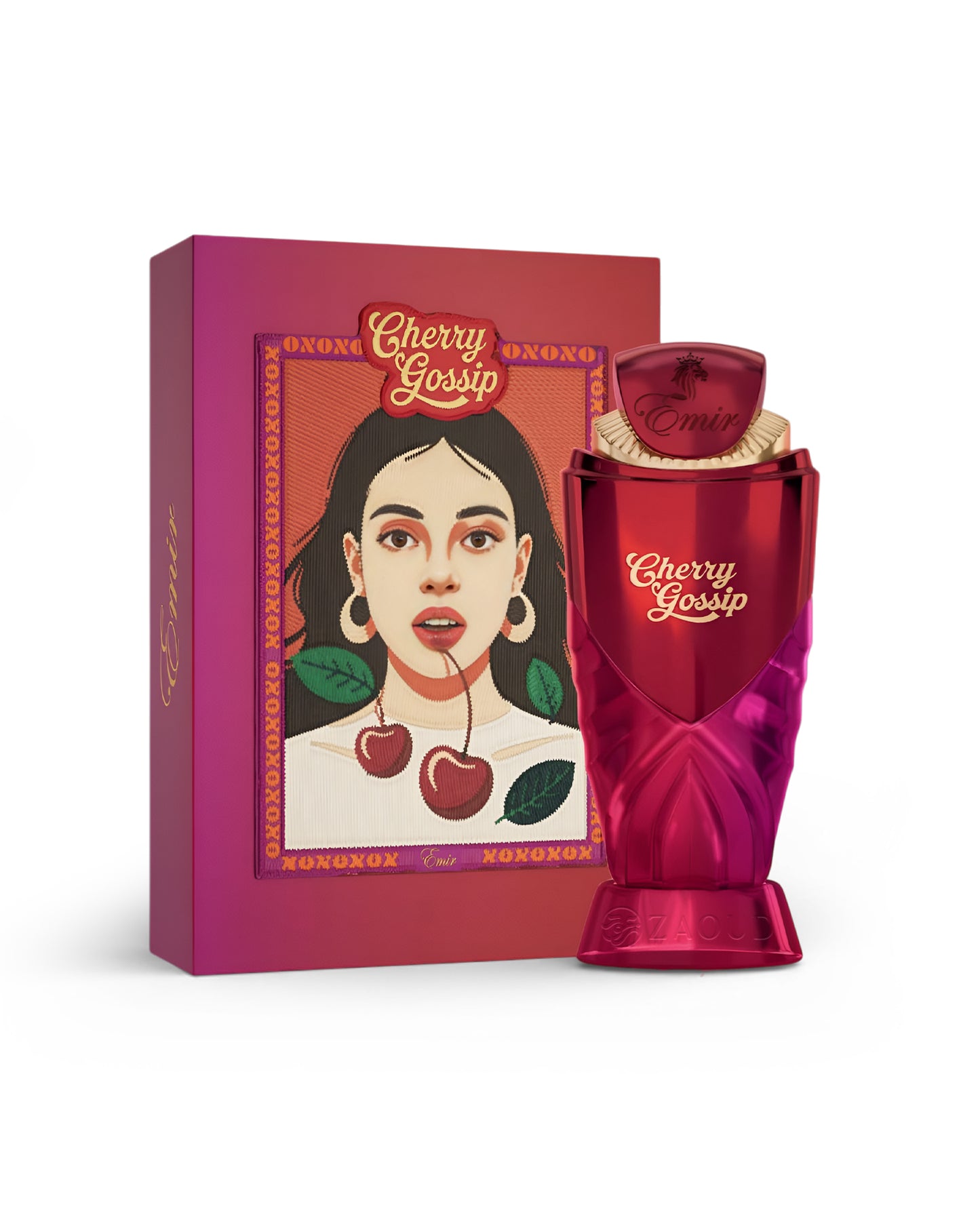 emir Cherry Gossip perfume bottle and packaging on a white background