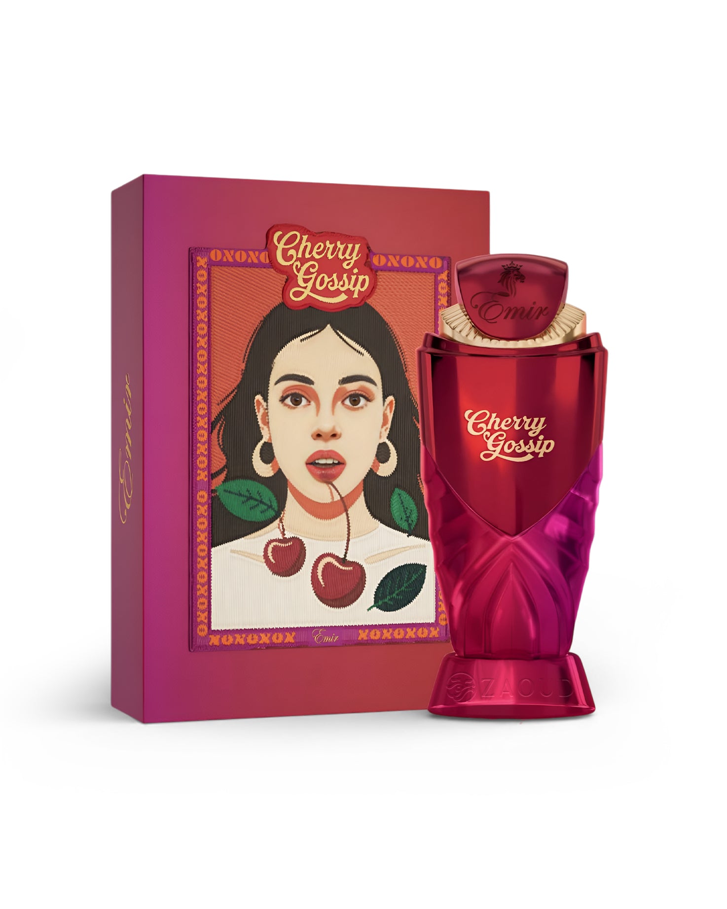 emir Cherry Gossip perfume bottle and packaging on a white background