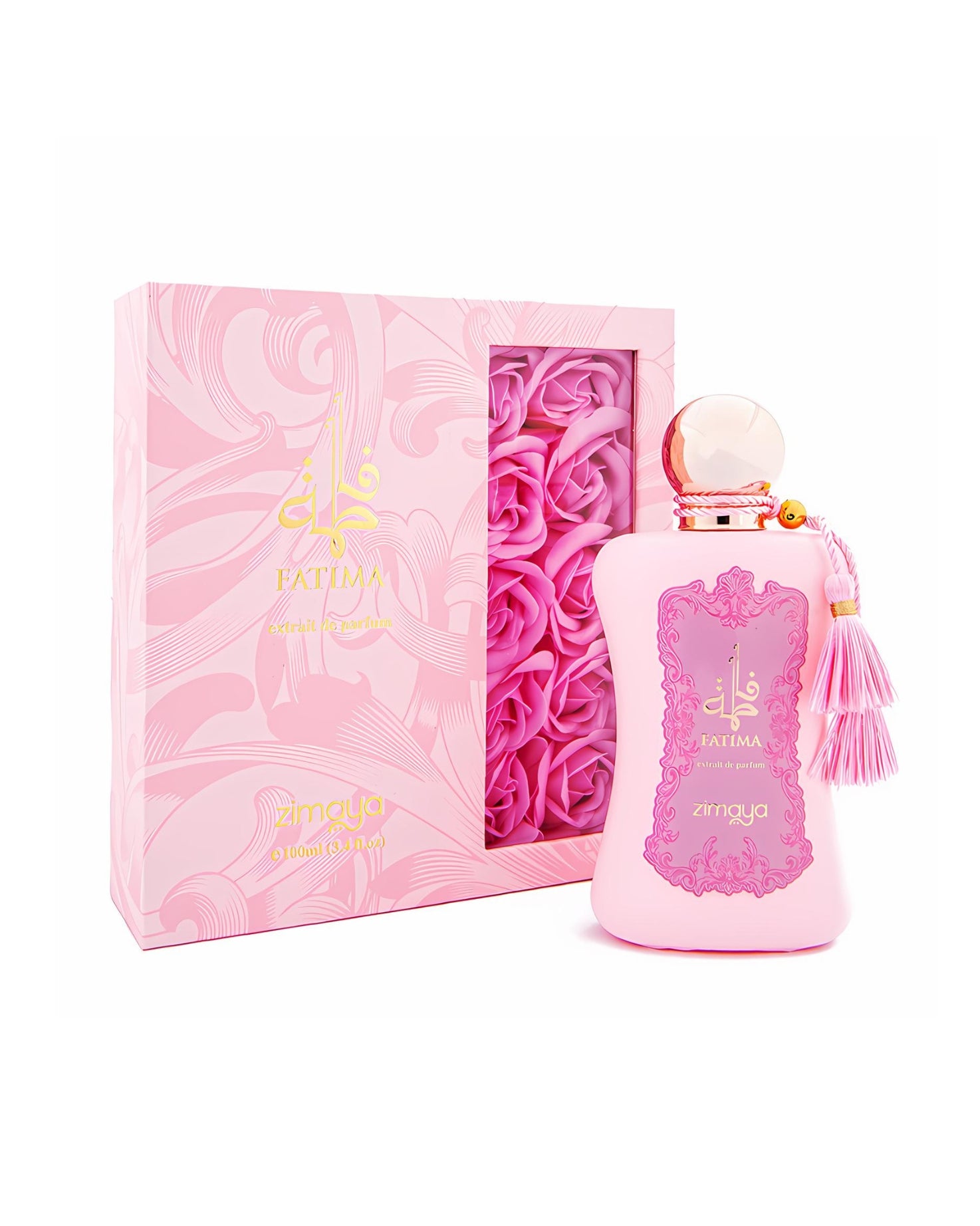 Fatima extrait de parfum perfume bottle and box against white background