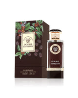 fragrance world double espresso perfume bottle shows beside its box against white background