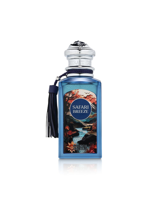 french avenue safari breeze perfume bottle shows against white background