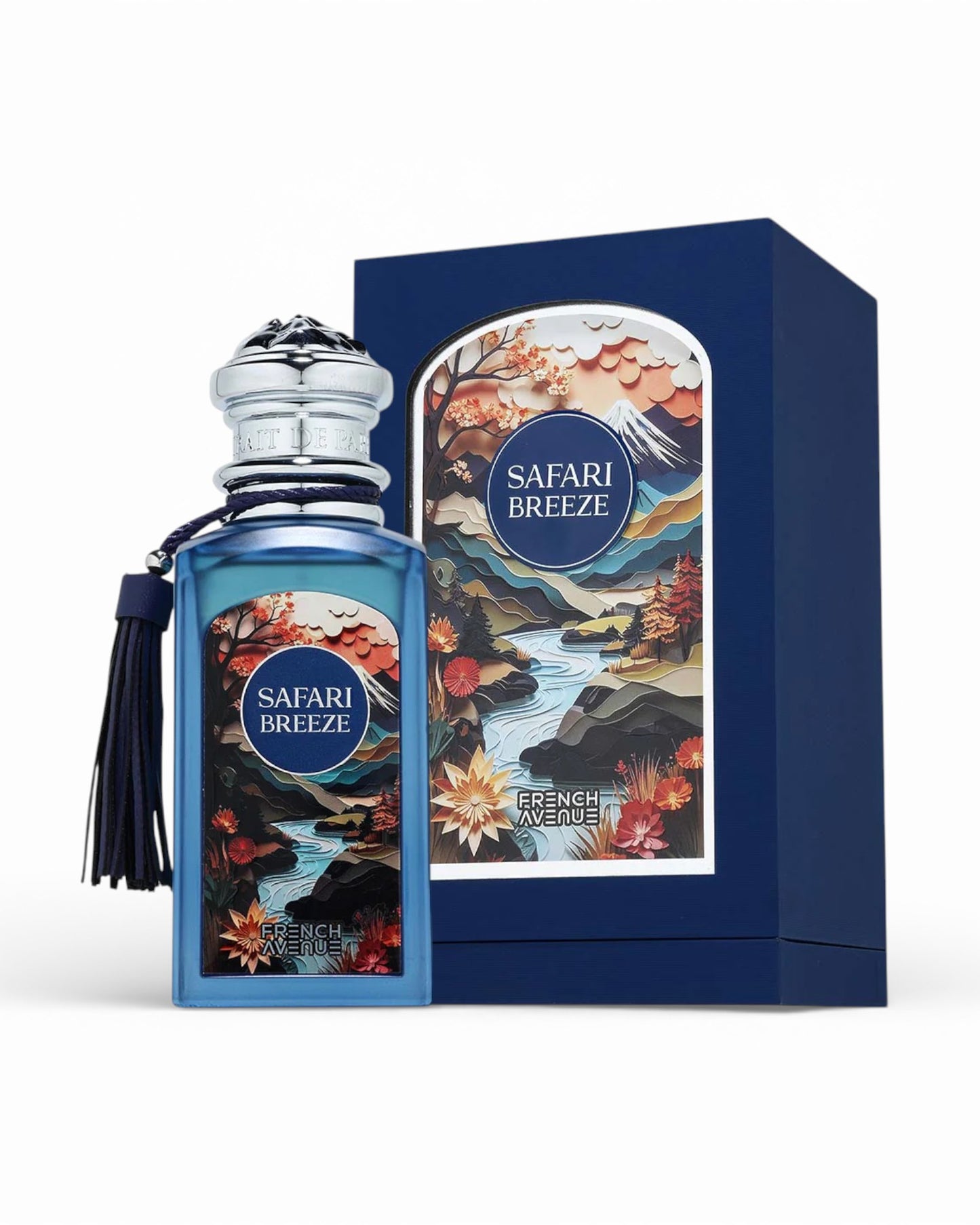 French Avenue Safari Breeze perfume with its box against a white background.