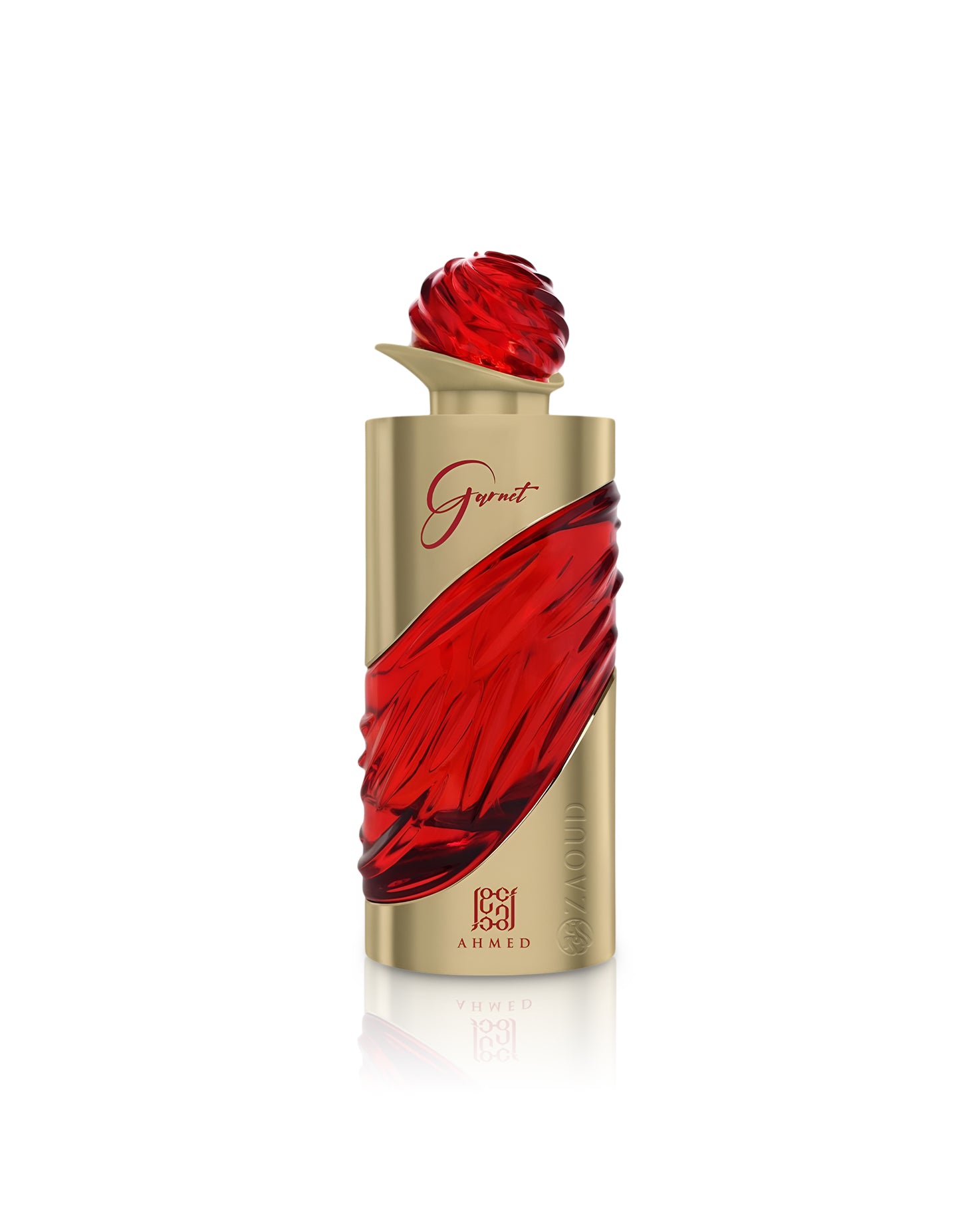 ahmed al maghribi garnet perfume bottle shows against white background