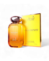 hekayat attar gigglepuff perfume bottle shows beside its box  against white background