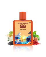 ibiza boom perfume bottle surrounded by fragrance notes like pepper and saffron shows against white background