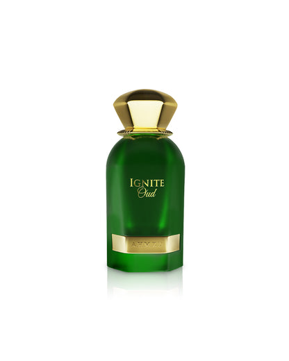 ahmed al maghribi ignite oud perfume bottle shows against white background