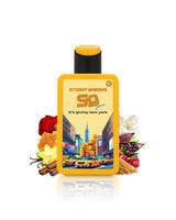 it's giving new york perfume bottle surrounded by fragrance notes olike spices shows against white background