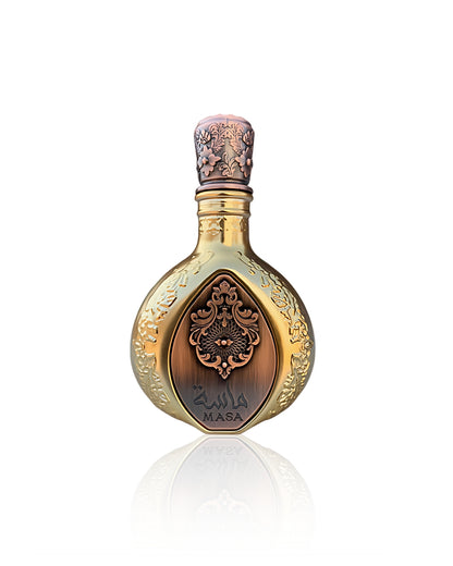 lattafa pride masa perfume bronz bottle shows against white background