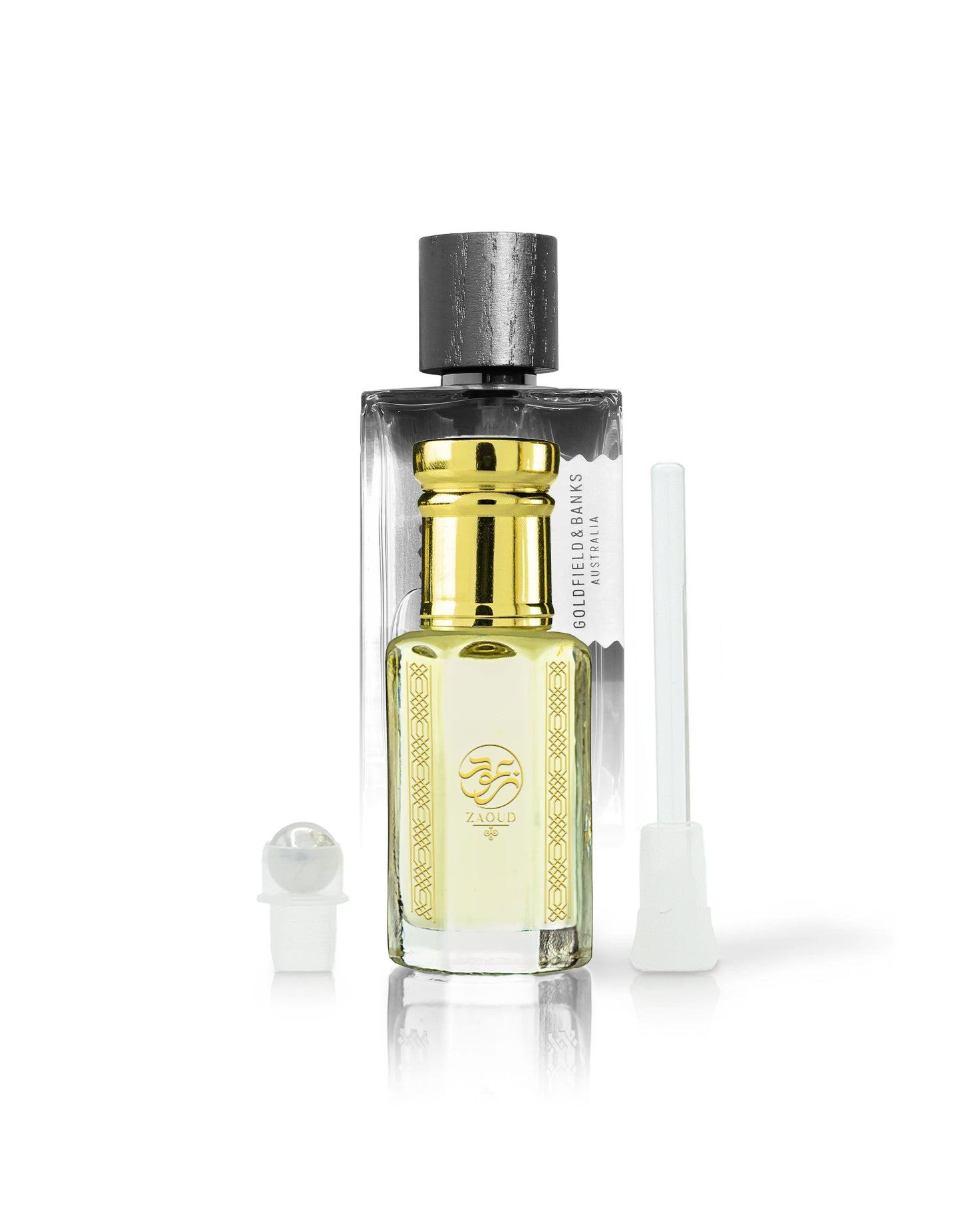 LEEUWIN perfume oil bottle with Pacific Rock Moss bottle shows behind against white background