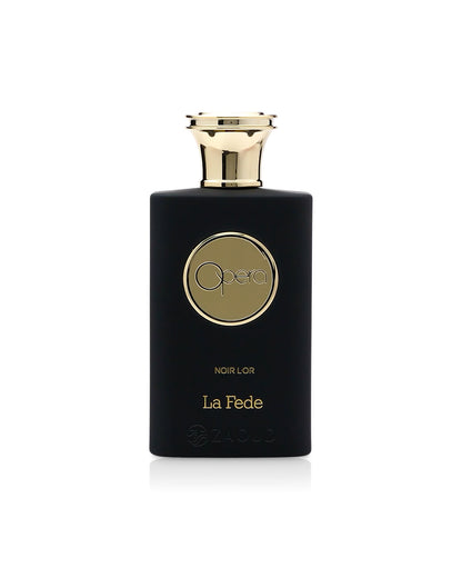 LA FEDE OPERA NOIR L'OR perfume bottle shows against white background