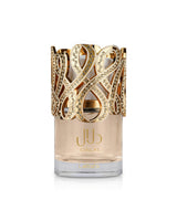 lattafa dalal perfume bottle with golden cap shows against white background