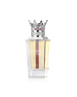 lattafa dynasty Perfume bottle with a decorative crown on a white background