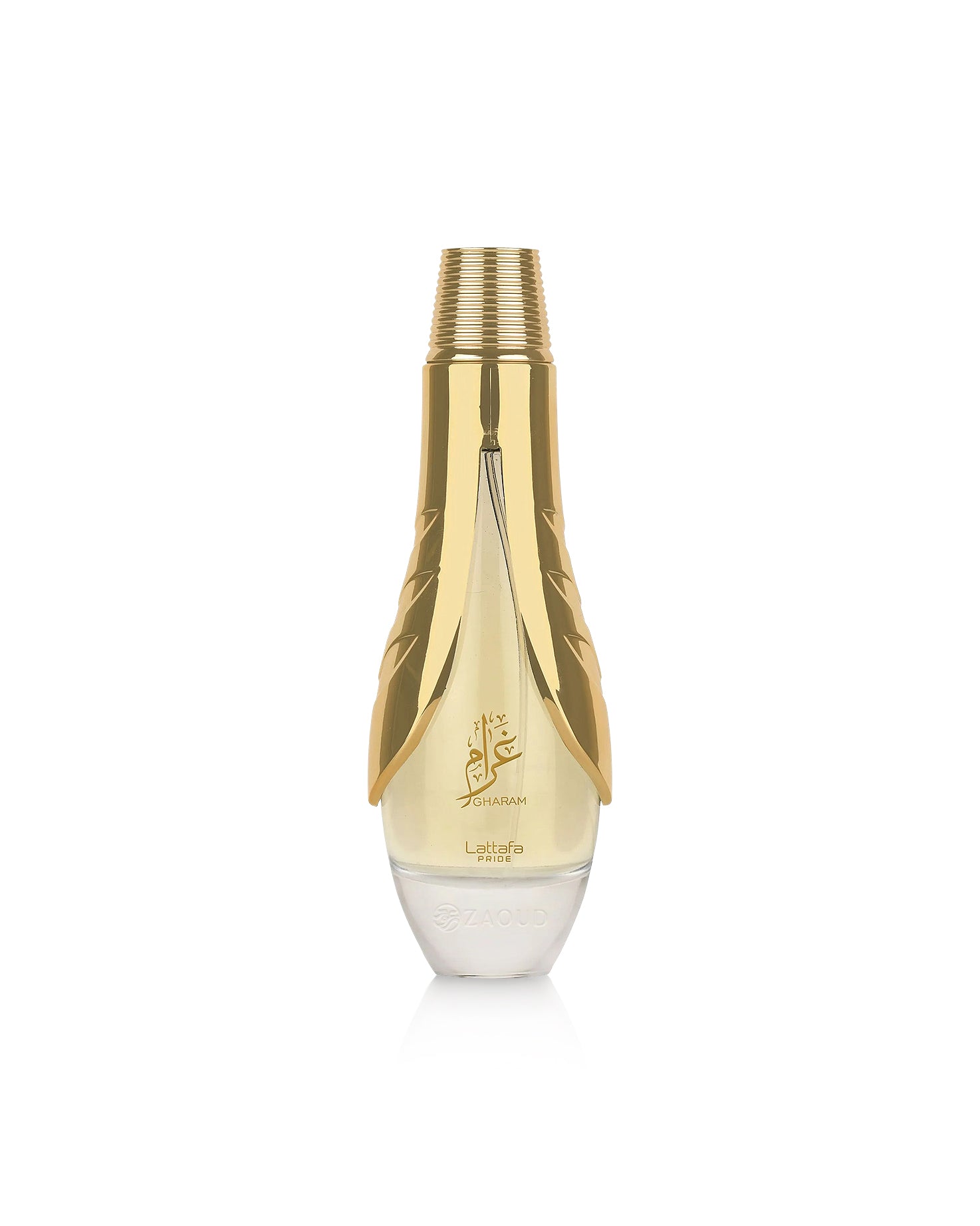lattafa gharam perfume golden bottle on a white background