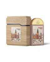 lattafa london the city of contrast perfume bottle shows beside its box against white background