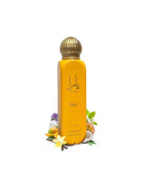 lattafa yara tous all over spray bottle surrounded by fragrance notes like coconut and mango shows against white background 