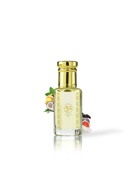 Le Beau Paradise Garden EDEN GARDEN PERFUME OIL Gold bottle with decorative elements on a white background