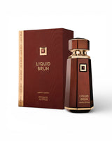 liquid brun extrait limited edition perfume bottle shows beside its packaging against white background