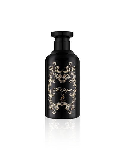 MAISON ALHAMBRA THE SERPENT PERFUME BOTTLE AGAINST WHITE BACKGROUND