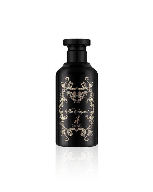 MAISON ALHAMBRA THE SERPENT PERFUME BOTTLE AGAINST WHITE BACKGROUND