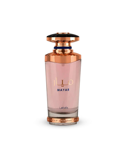 mayar eau de parfum by lattafa perfume bottle shows against white background