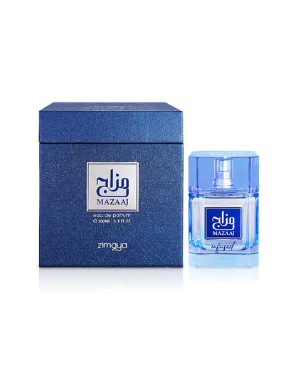 zimaya mazaaj infused perfume bottle shows beside its box against white background