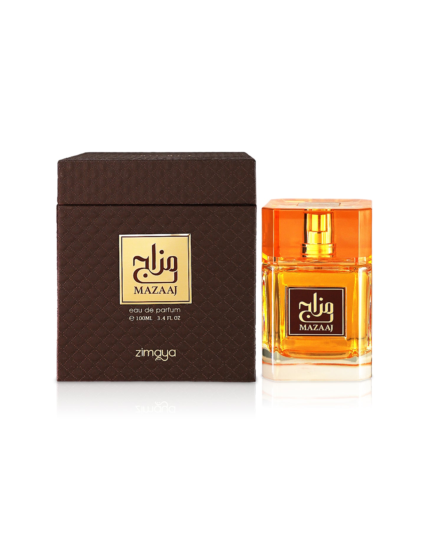 zimaya mazaaj perfume bottle shows beside its box against white background